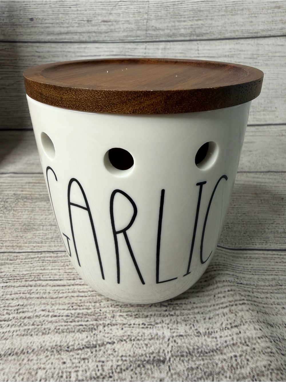 Garlic Ceramic Storage Jar with Wood Lid